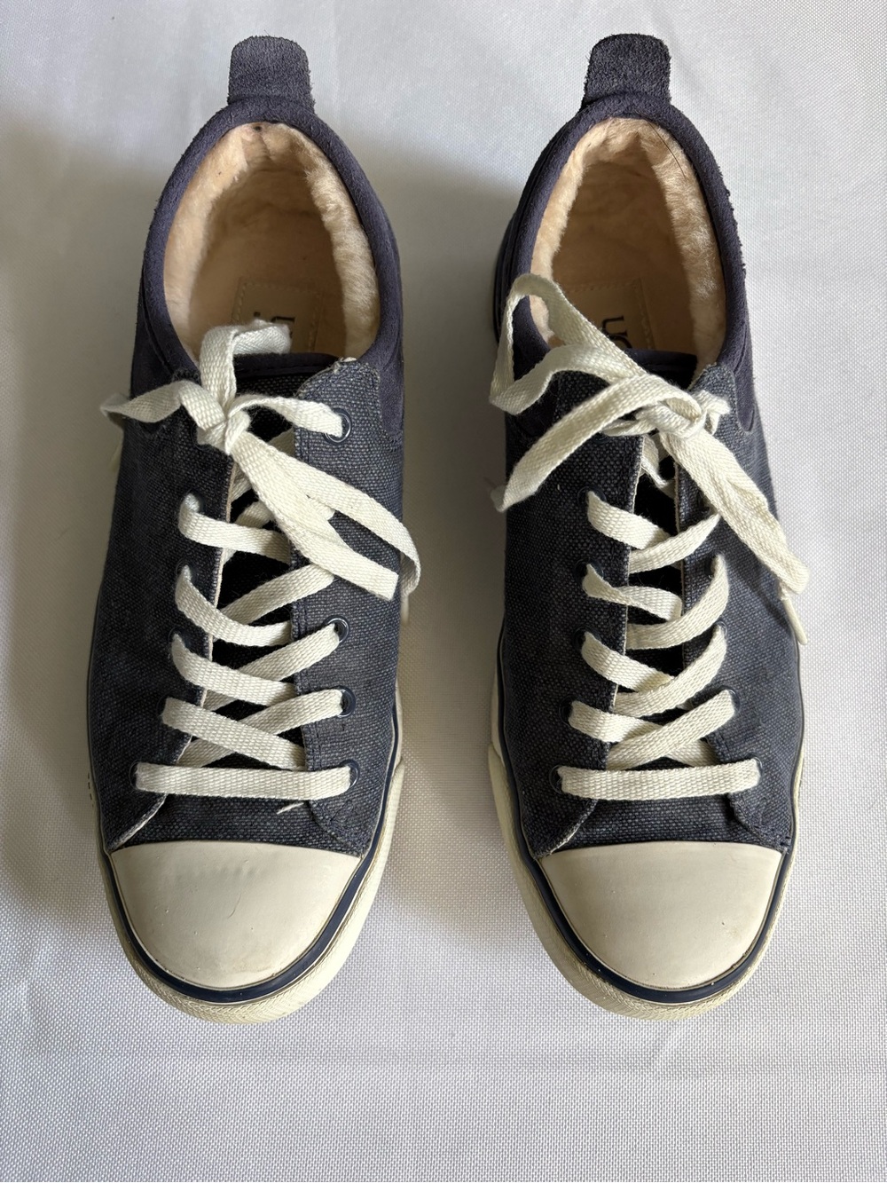 UGG Australia Navy Suede & canvas Low-Top Sneakers with  Sheepskin lining